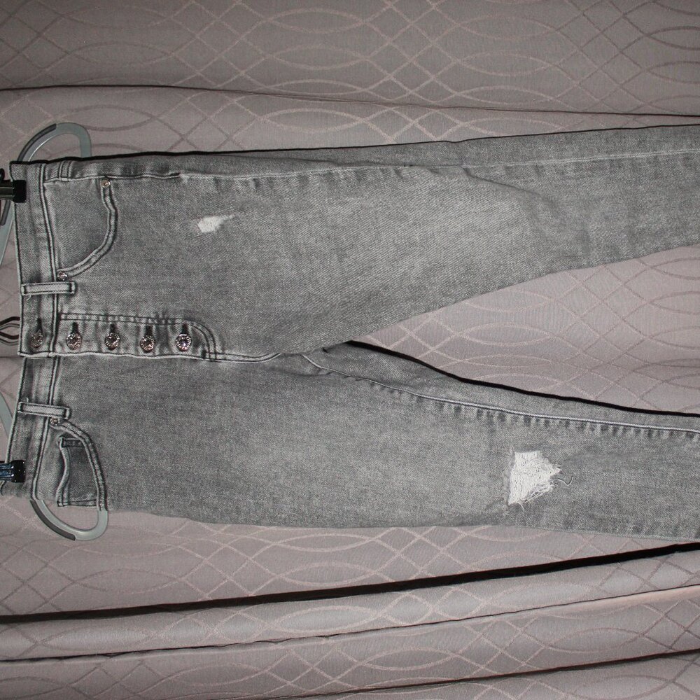 Express High Waisted Ripped Skinny High Rise Jeans Grey Wash Size 8